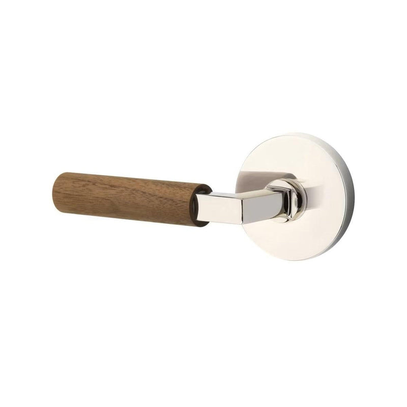 Emtek Select L-Square Dark Walnut Lever with Disk Rosette in Polished Nickel finish