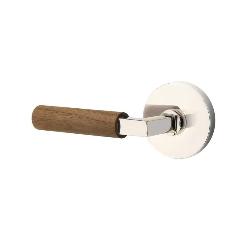 Emtek Select L-Square Dark Walnut Lever with Disk Rosette in Polished Nickel finish