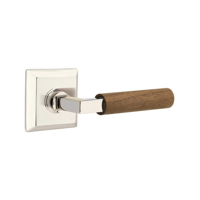 Emtek Select L-Square Dark Walnut Lever with Quincy Rosette in Polished Nickel finish