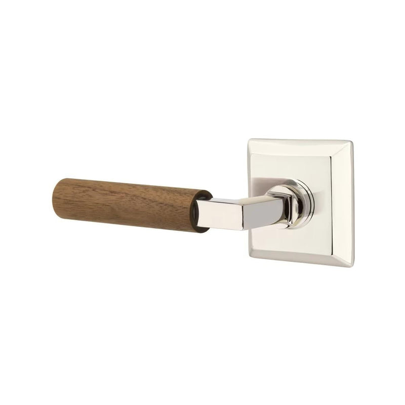 Emtek Select L-Square Dark Walnut Lever with Quincy Rosette in Polished Nickel finish