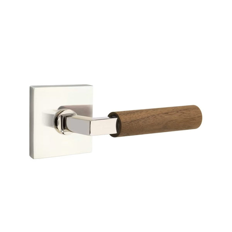 Emtek Select L-Square Dark Walnut Lever with Square Rosette in Polished Nickel finish