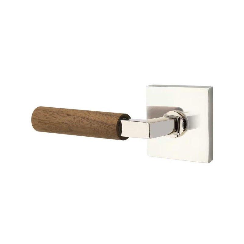 Emtek Select L-Square Dark Walnut Lever with Square Rosette in Polished Nickel finish