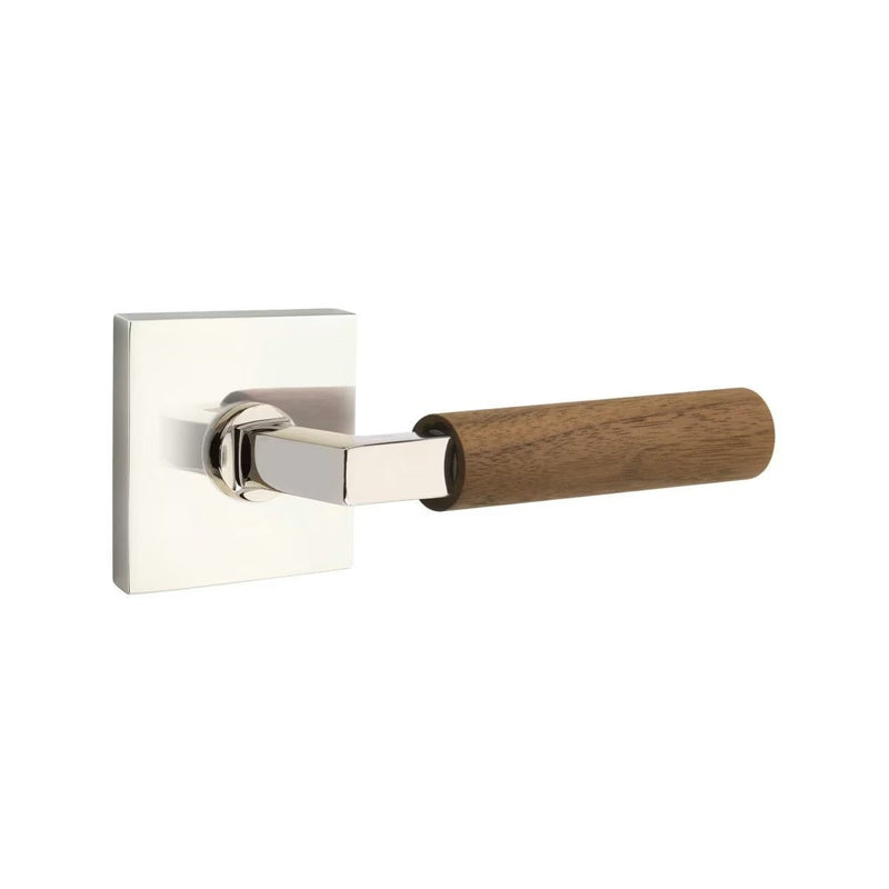 Emtek Select L-Square Dark Walnut Lever with Square Rosette in Polished Nickel finish