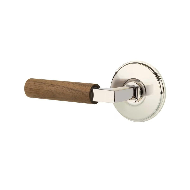 Emtek Select L-Square Dark Walnut Lever with Watford Rosette in Polished Nickel finish