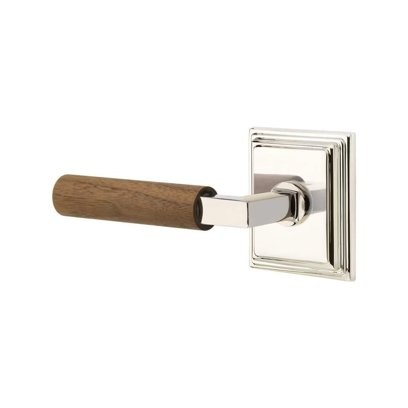 Emtek Select L-Square Dark Walnut Lever with Wilshire Rosette in Polished Nickel finish