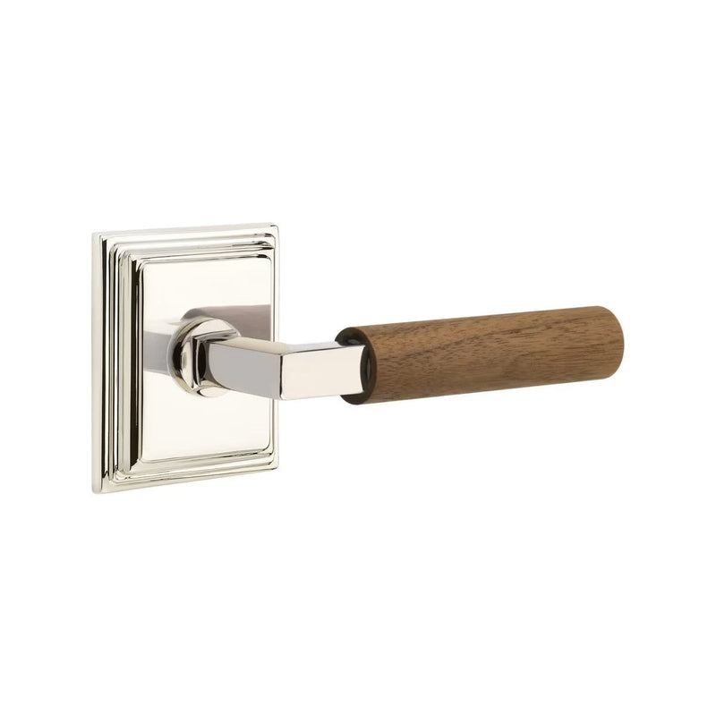 Emtek Select L-Square Dark Walnut Lever with Wilshire Rosette in Polished Nickel finish