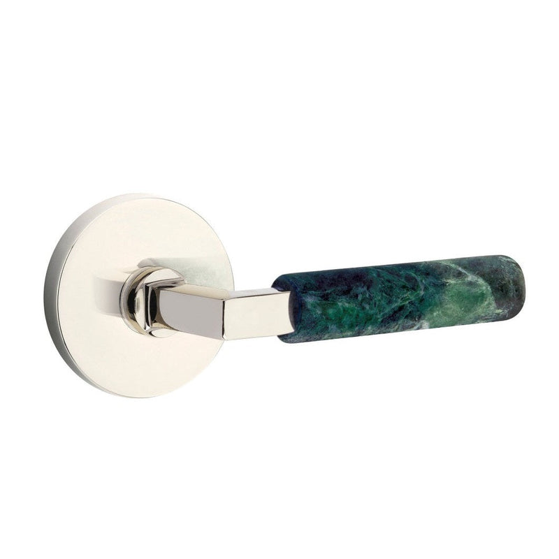 Emtek Select L-Square Green Marble Lever with Disk Rosette in Polished Nickel finish