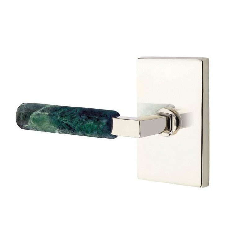 Emtek Select L-Square Green Marble Lever with Modern Rectangular Rosette in Polished Nickel finish