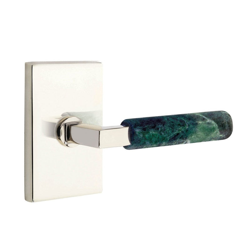 Emtek Select L-Square Green Marble Lever with Modern Rectangular Rosette in Polished Nickel finish