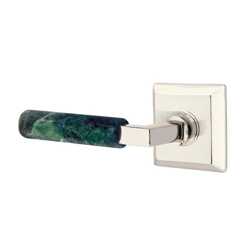 Emtek Select L-Square Green Marble Lever with Quincy Rosette in Polished Nickel finish