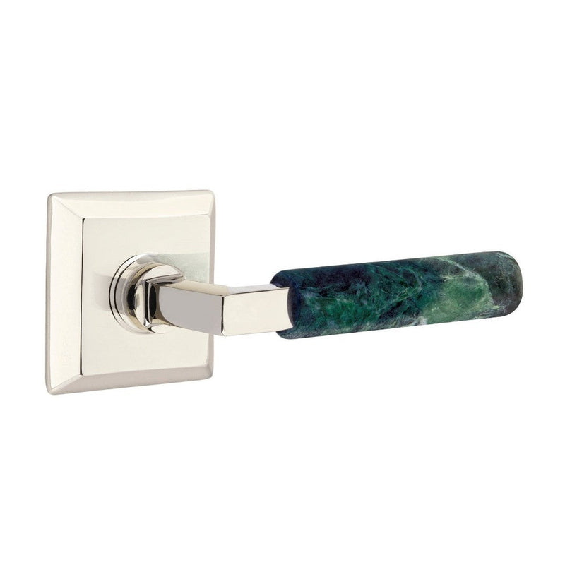 Emtek Select L-Square Green Marble Lever with Quincy Rosette in Polished Nickel finish