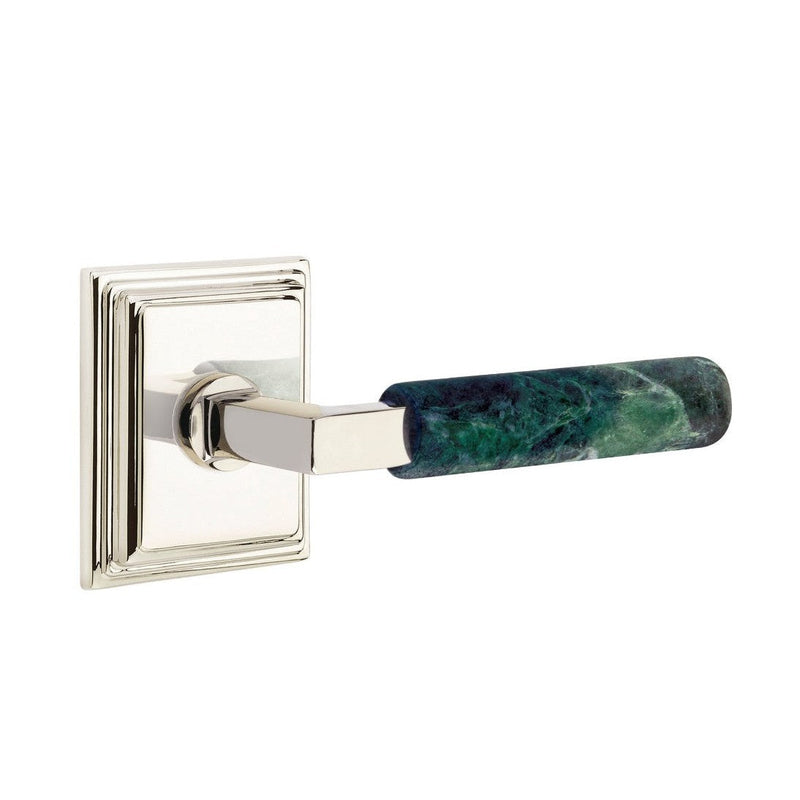 Emtek Select L-Square Green Marble Lever with Wilshire Rosette in Polished Nickel finish