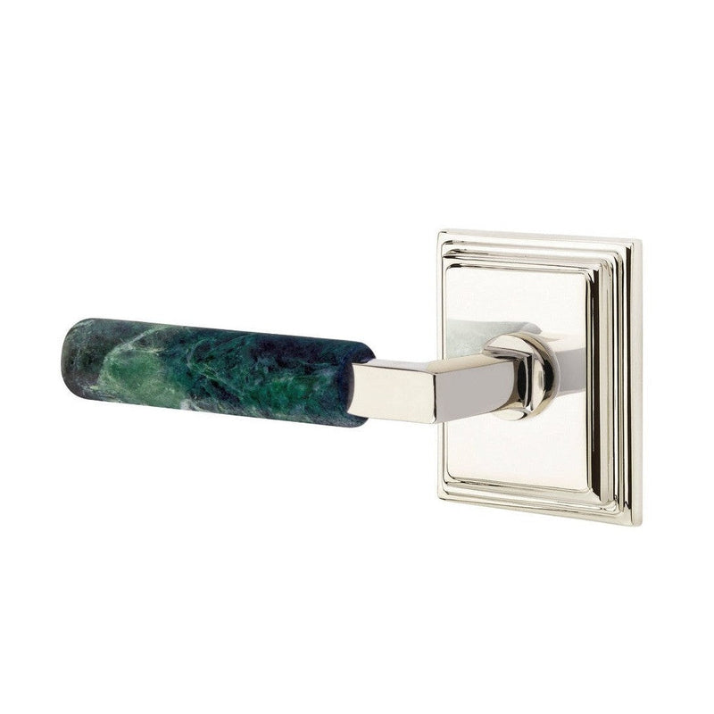 Emtek Select L-Square Green Marble Lever with Wilshire Rosette in Polished Nickel finish