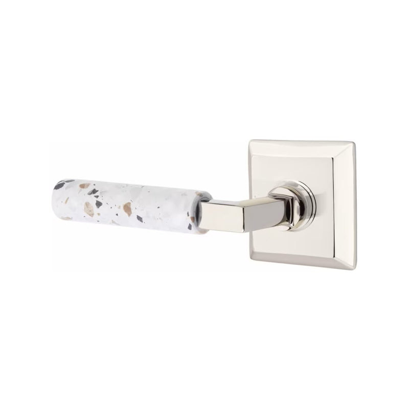 Emtek Select L-Square Terrazzo Lever with Quincy Rosette in Polished Nickel finish