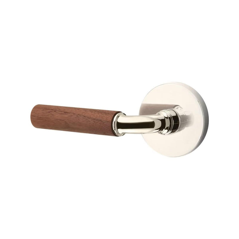 Emtek Select R-Bar Dark Walnut Lever with Disk Rosette in Polished Nickel finish