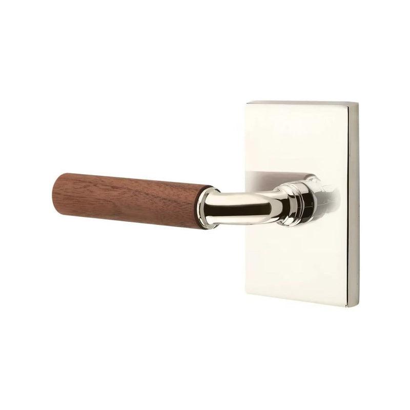 Emtek Select R-Bar Dark Walnut Lever with Modern Rectangular Rosette in Polished Nickel finish