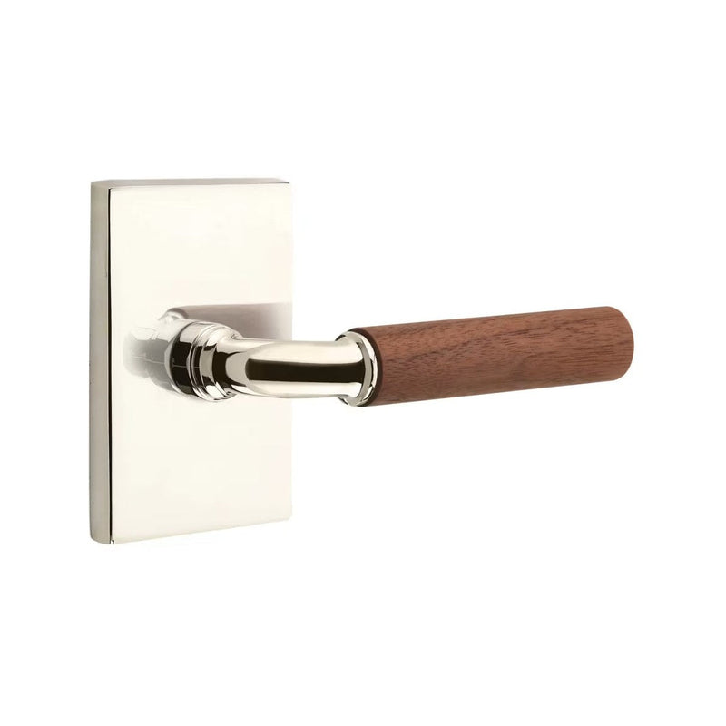 Emtek Select R-Bar Dark Walnut Lever with Modern Rectangular Rosette in Polished Nickel finish