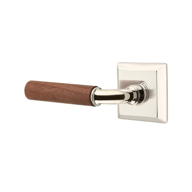 Emtek Select R-Bar Dark Walnut Lever with Quincy Rosette in Polished Nickel finish