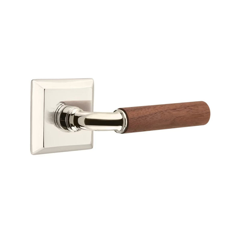 Emtek Select R-Bar Dark Walnut Lever with Quincy Rosette in Polished Nickel finish