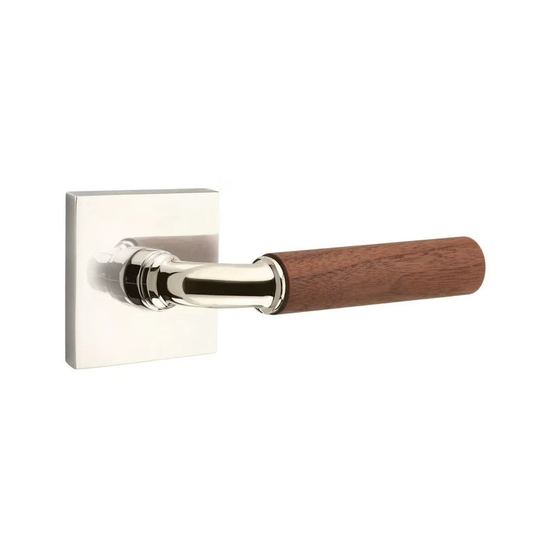 Emtek Select R-Bar Dark Walnut Lever with Square Rosette in Polished Nickel finish