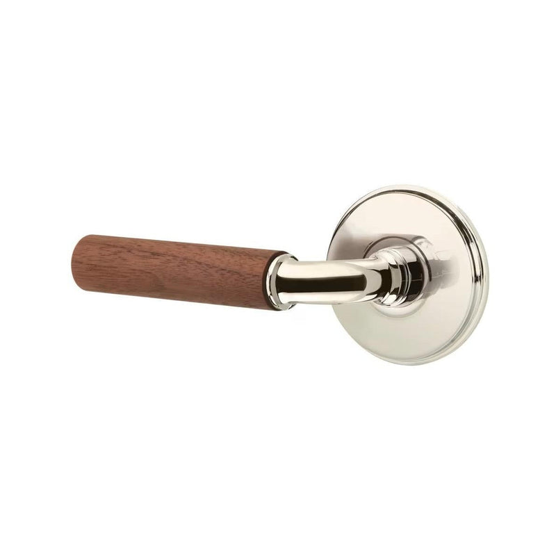 Emtek Select R-Bar Dark Walnut Lever with Watford Rosette in Polished Nickel finish