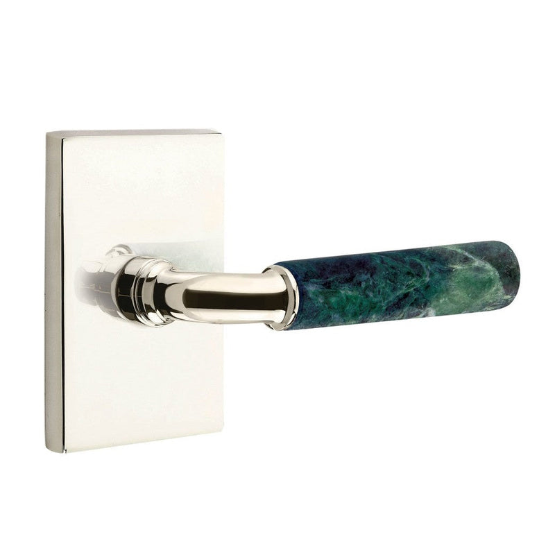 Emtek Select R-Bar Green Marble Lever with Modern Rectangular Rosette in Polished Nickel finish