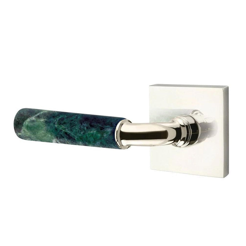 Emtek Select R-Bar Green Marble Lever with Square Rosette in Polished Nickel finish