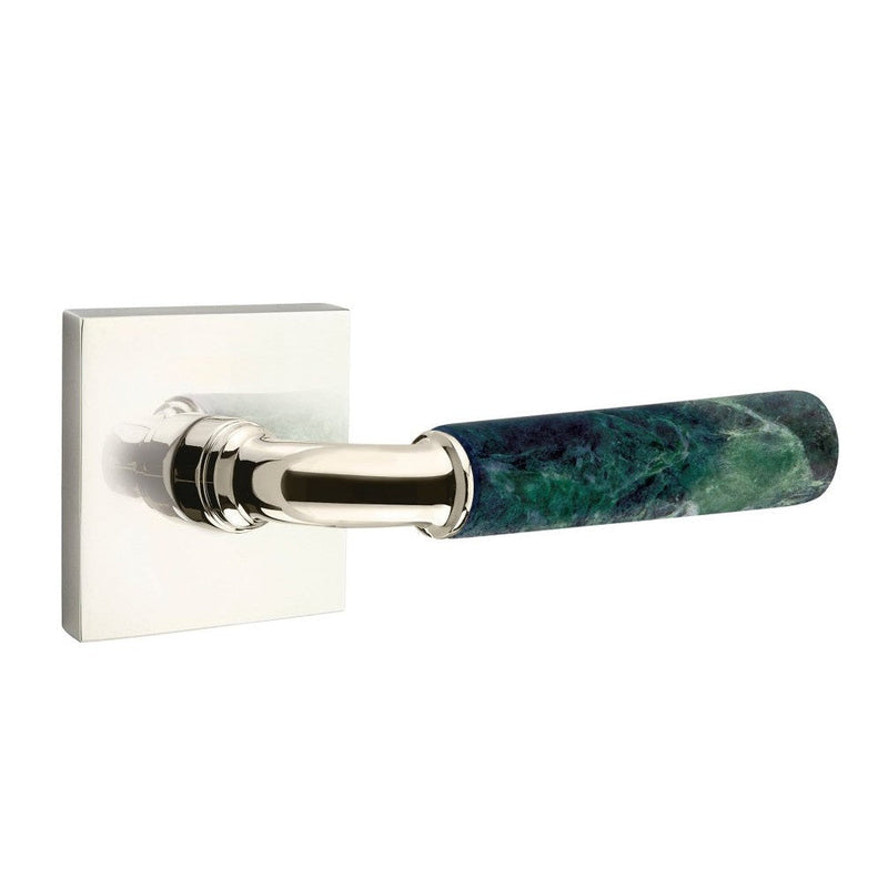 Emtek Select R-Bar Green Marble Lever with Square Rosette in Polished Nickel finish