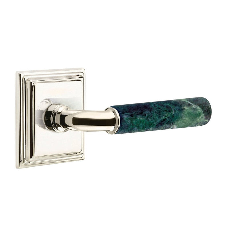 Emtek Select R-Bar Green Marble Lever with Wilshire Rosette in Polished Nickel finish