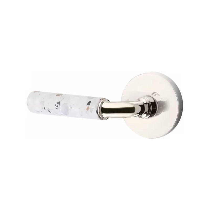 Emtek Select R-Bar Terrazzo Lever with Disk Rosette in Polished Nickel finish