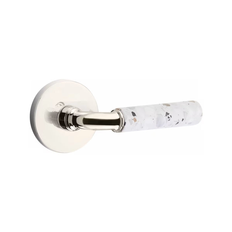 Emtek Select R-Bar Terrazzo Lever with Disk Rosette in Polished Nickel finish