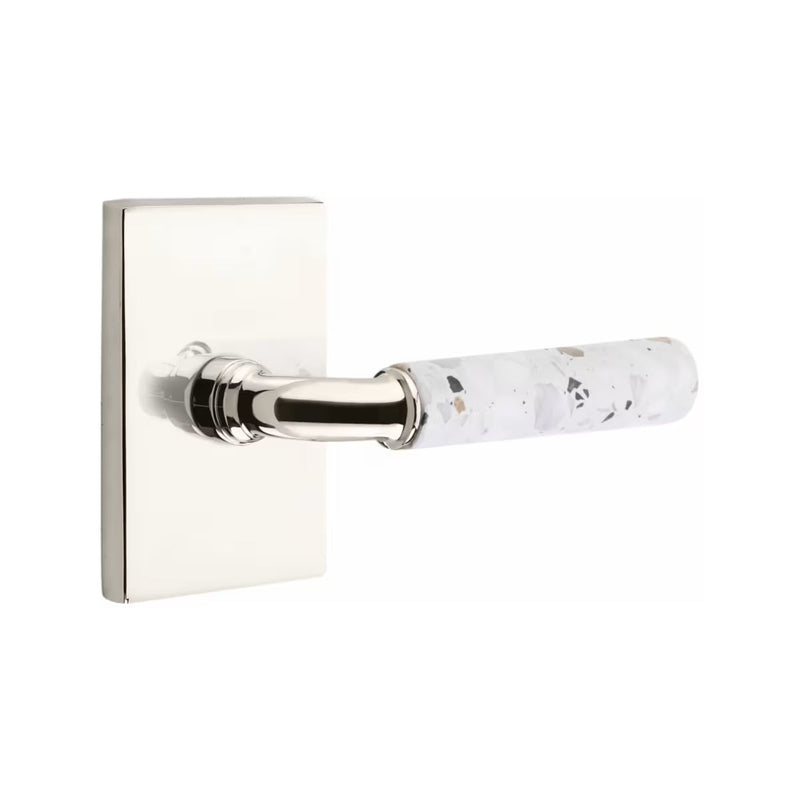 Emtek Select R-Bar Terrazzo Lever with Modern Rectangular Rosette in Polished Nickel finish