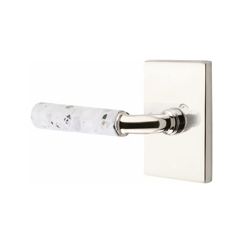 Emtek Select R-Bar Terrazzo Lever with Modern Rectangular Rosette in Polished Nickel finish