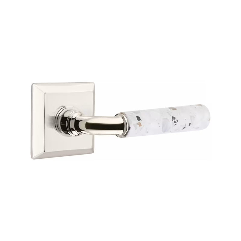 Emtek Select R-Bar Terrazzo Lever with Quincy Rosette in Polished Nickel finish