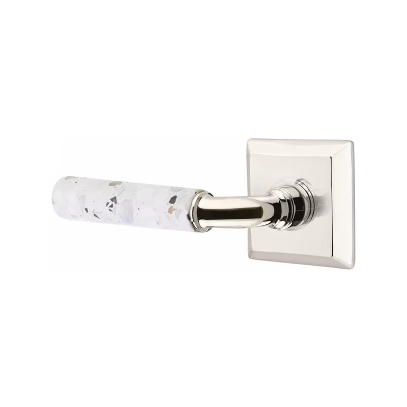 Emtek Select R-Bar Terrazzo Lever with Quincy Rosette in Polished Nickel finish