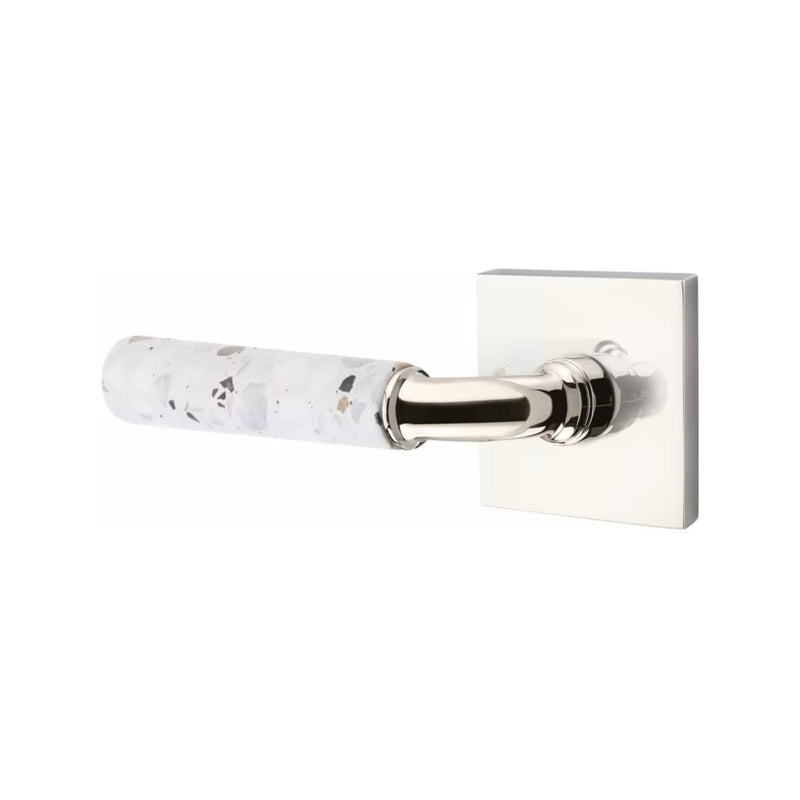 Emtek Select R-Bar Terrazzo Lever with Square Rosette in Polished Nickel finish