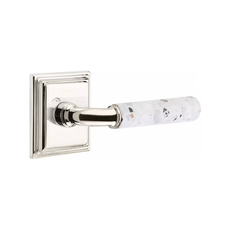 Emtek Select R-Bar Terrazzo Lever with Wilshire Rosette in Polished Nickel finish