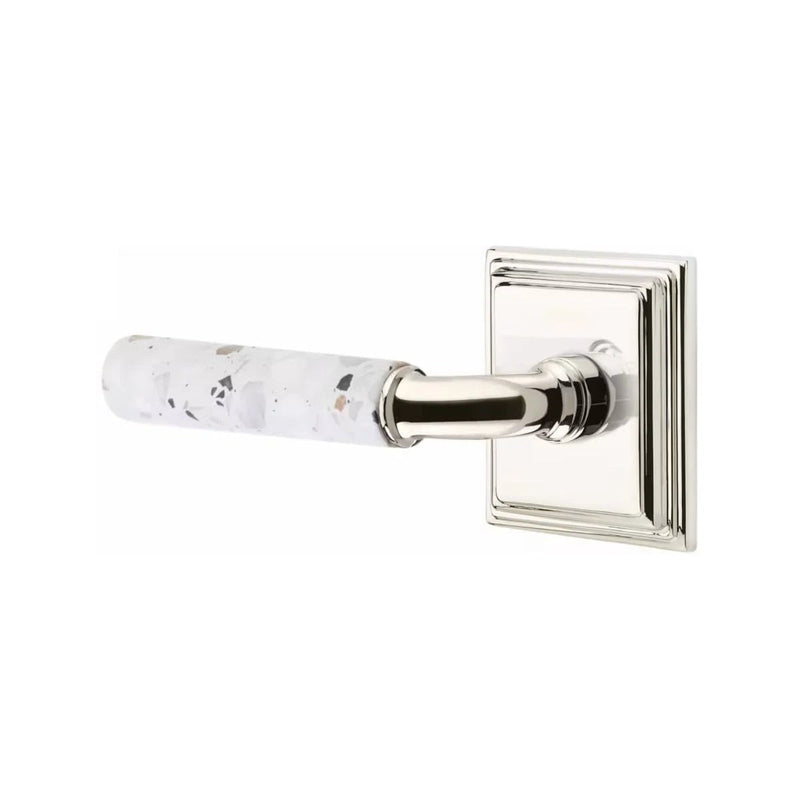 Emtek Select R-Bar Terrazzo Lever with Wilshire Rosette in Polished Nickel finish