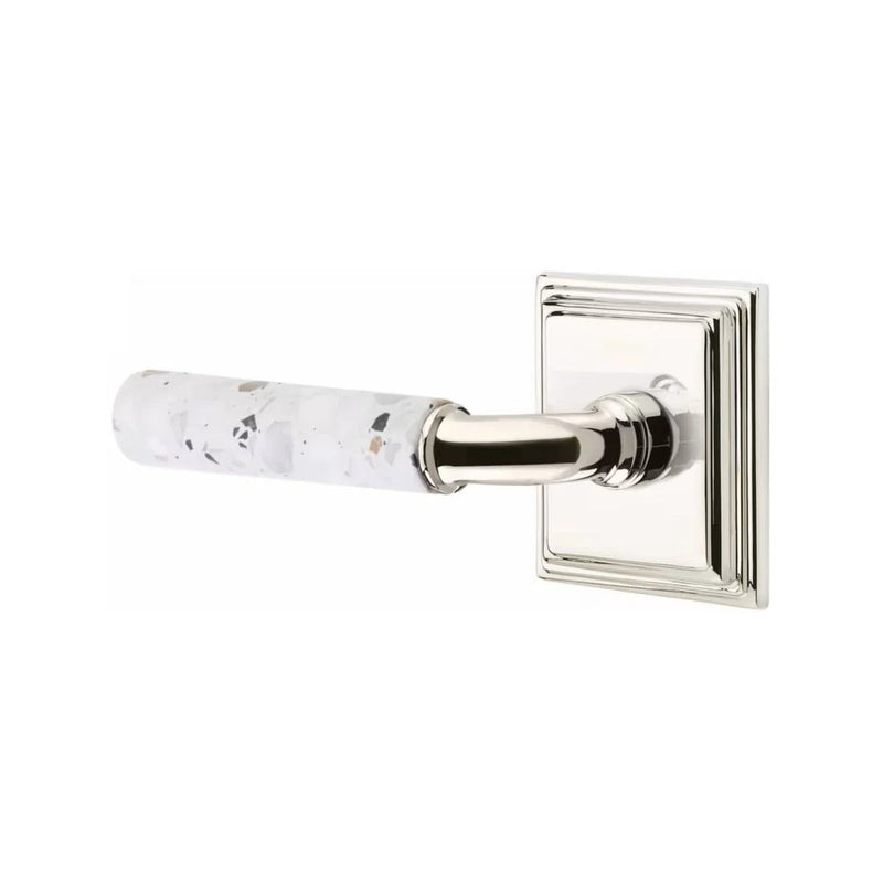 Emtek Select R-Bar Terrazzo Lever with Wilshire Rosette in Polished Nickel finish