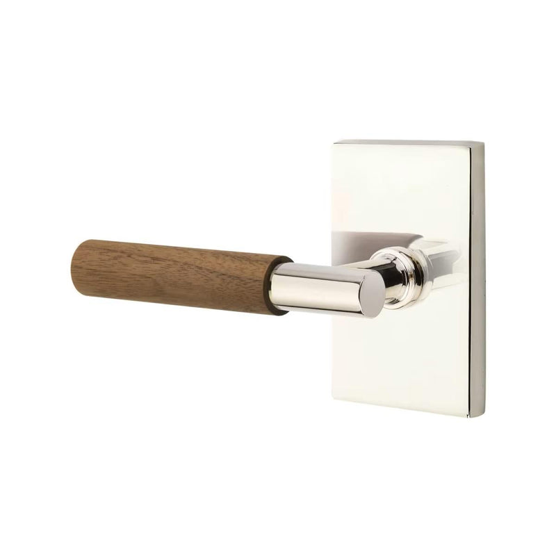 Emtek Select T-Bar Dark Walnut Lever with Modern Rectangular Rosette in Polished Nickel finish