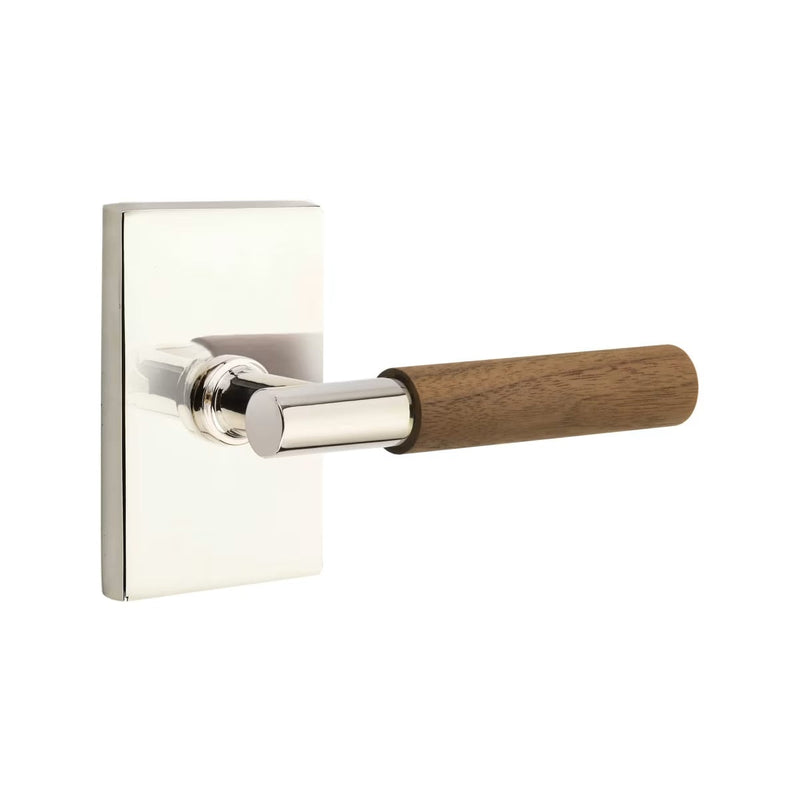 Emtek Select T-Bar Dark Walnut Lever with Modern Rectangular Rosette in Polished Nickel finish