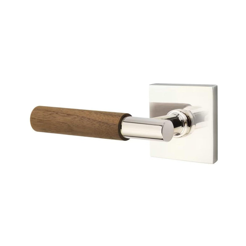 Emtek Select T-Bar Dark Walnut Lever with Square Rosette in Polished Nickel finish