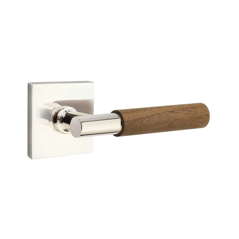 Emtek Select T-Bar Dark Walnut Lever with Square Rosette in Polished Nickel finish