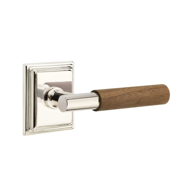 Emtek Select T-Bar Dark Walnut Lever with Wilshire Rosette in Polished Nickel finish