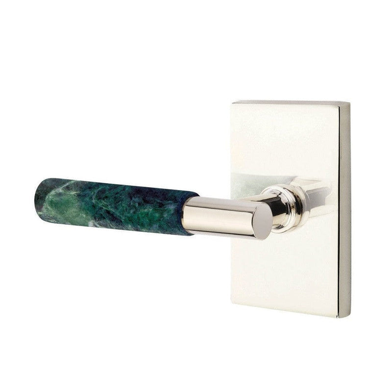 Emtek Select T-Bar Green Marble Lever with Modern Rectangular Rosette in Polished Nickel finish