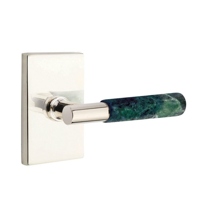 Emtek Select T-Bar Green Marble Lever with Modern Rectangular Rosette in Polished Nickel finish