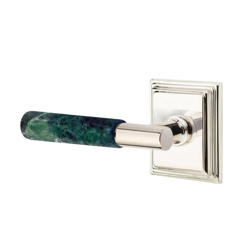 Emtek Select T-Bar Green Marble Lever with Wilshire Rosette in Polished Nickel finish