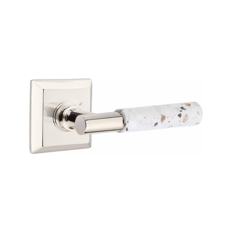 Emtek Select T-Bar Terrazzo Lever with Quincy Rosette in Polished Nickel finish