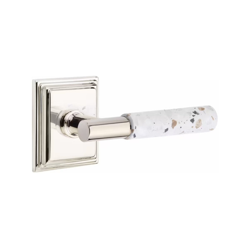 Emtek Select T-Bar Terrazzo Lever with Wilshire Rosette in Polished Nickel finish