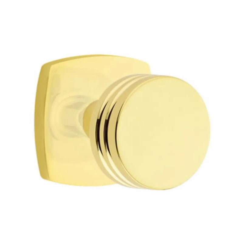 Emtek Bern Knob with Urban Modern Rosette in Unlacquered Brass finish